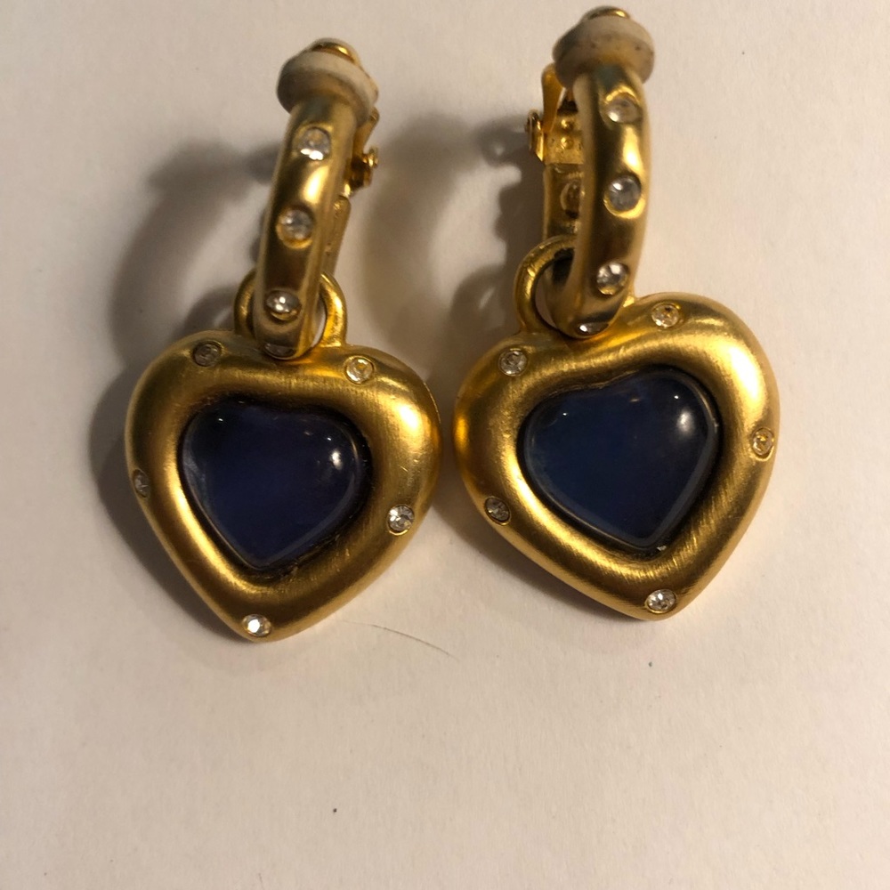 Vintage Gold Tone Blue Heart Vintage Givenchy Clip On Earrings